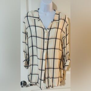 Thread & Supply Cream, Black and Blush Plaid Button-Down Shirt